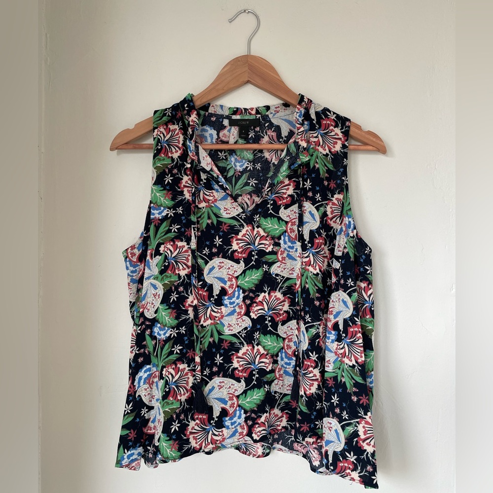 J. Crew floral sleeveless top with tassels size S